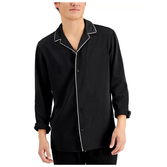 Inc International Concepts Men Contrast Piped Camp Shirt Black Size XS - Picture 1 of 1
